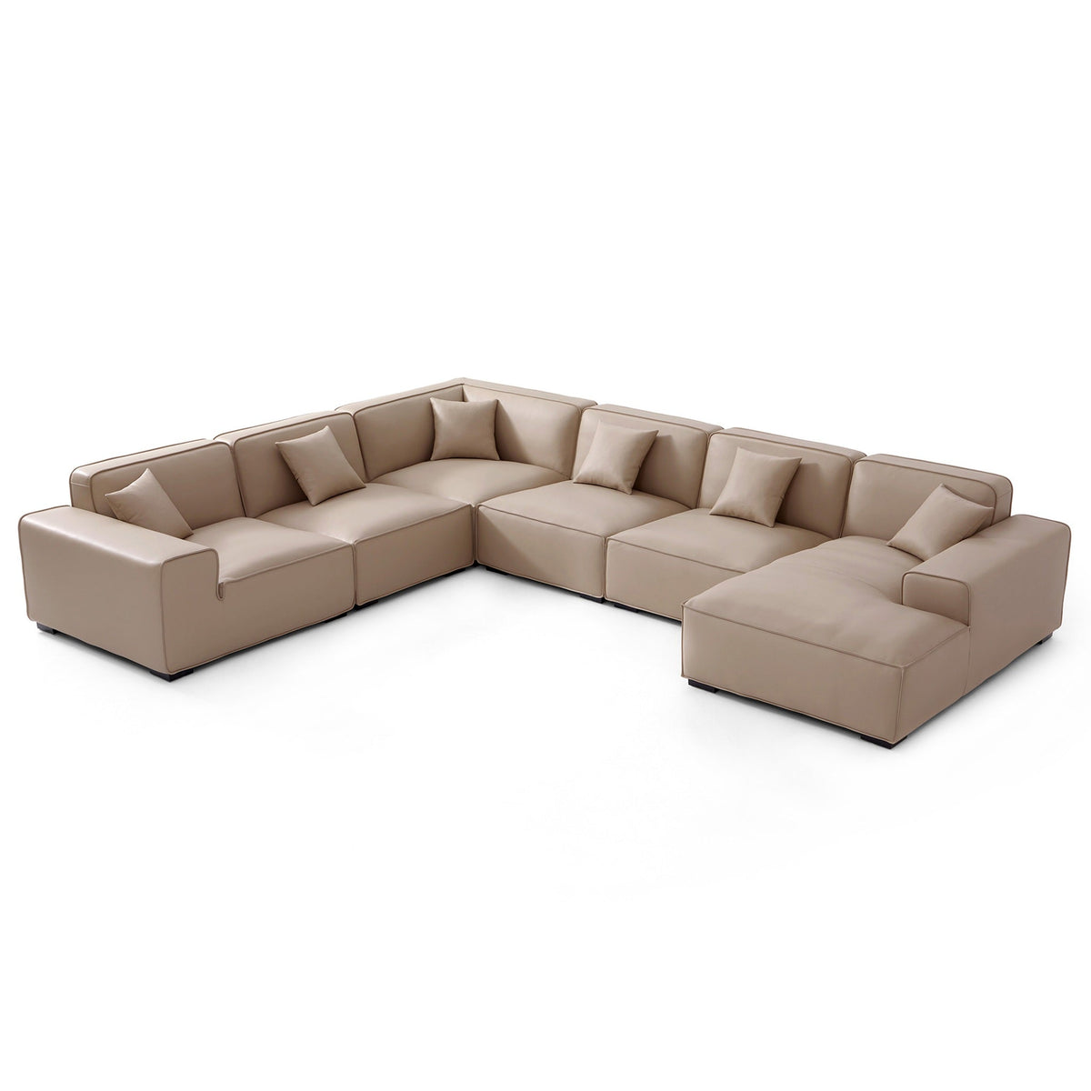 Domus Modular Black Leather U Shaped Sectional-Khaki-Facing Right