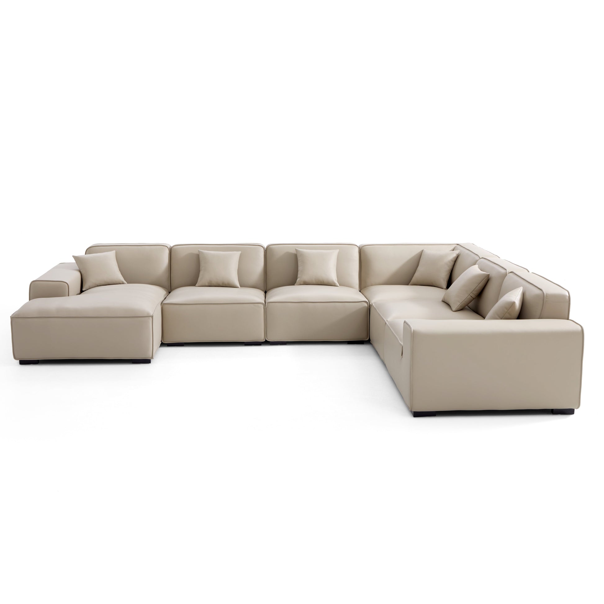 Domus Modular Black Leather U Shaped Sectional-Beige-Facing Left