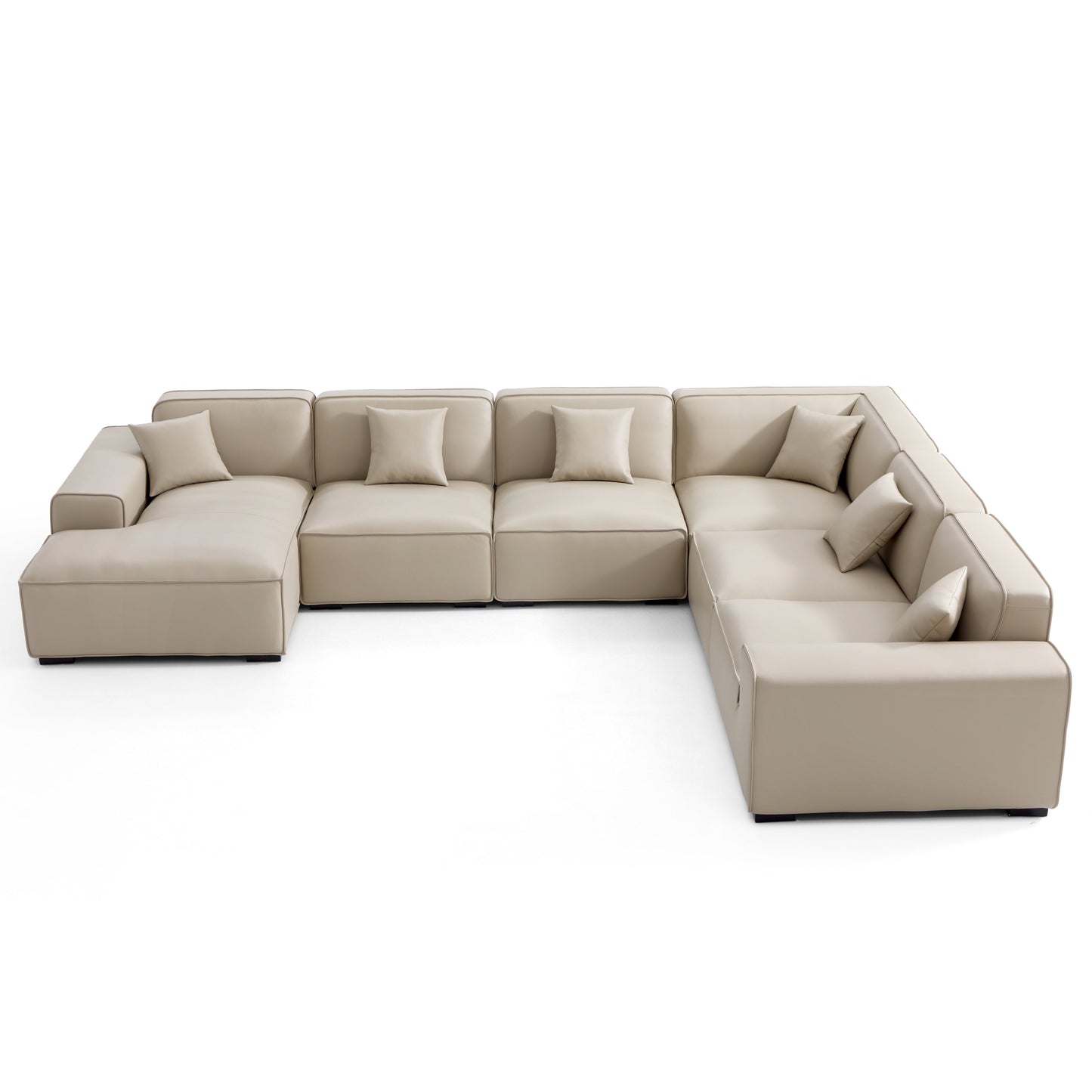 Domus Modular Dark Gray Leather U Shaped Sectional-Beige-Facing Left
