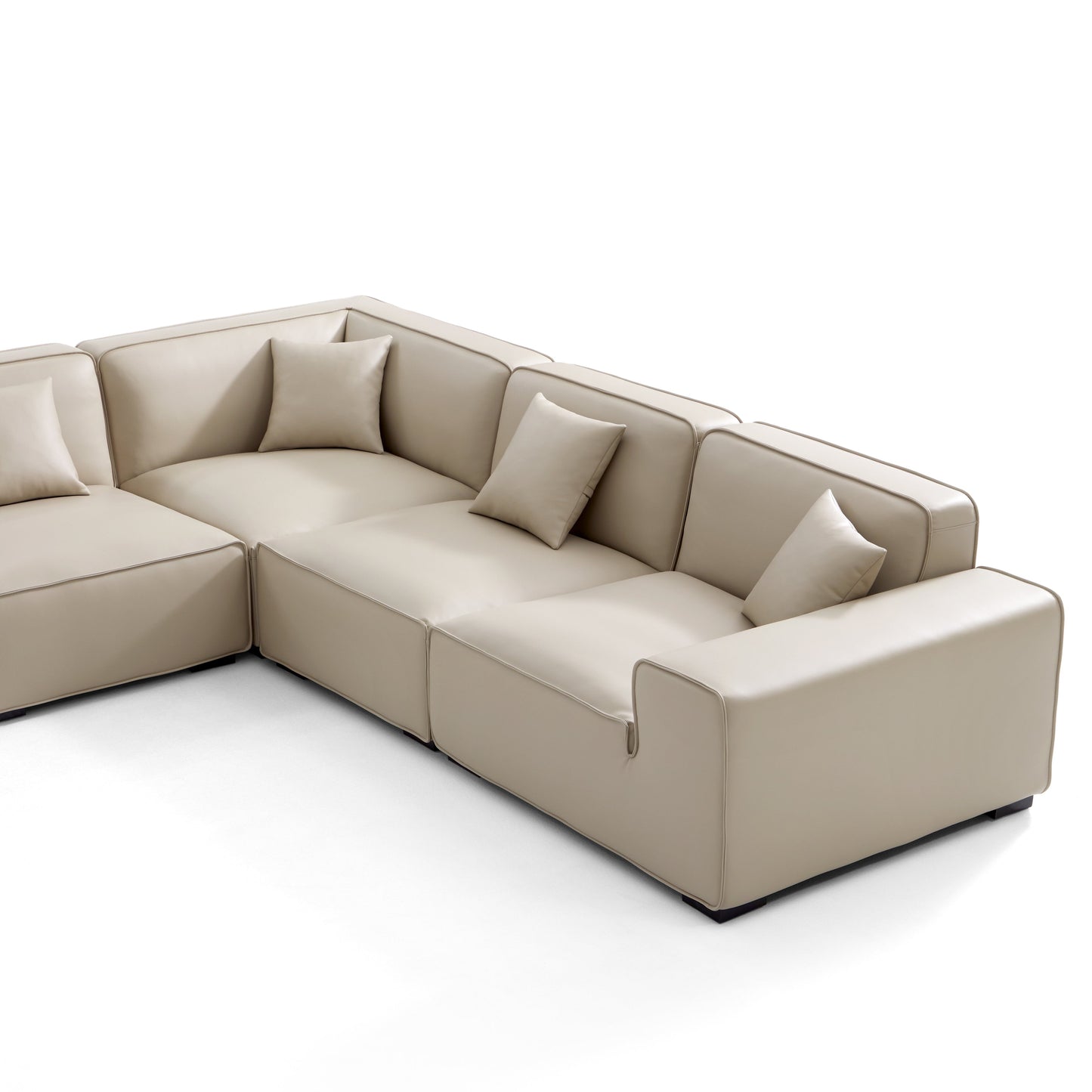 Domus Modular Black Leather U Shaped Sectional-Beige