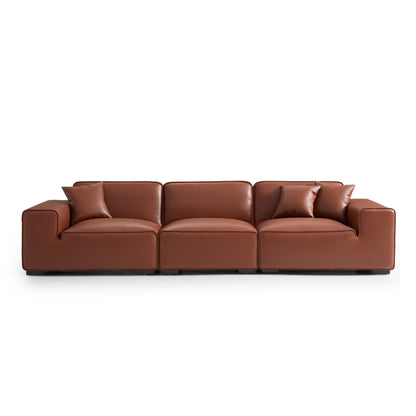 Domus Modular Brown Leather Sofa-Brown-129.9"