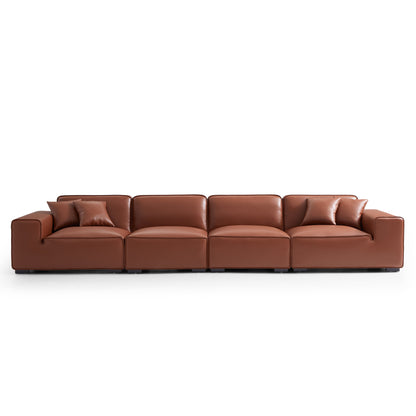 Domus Modular Brown Leather Sofa-Brown-165.3"