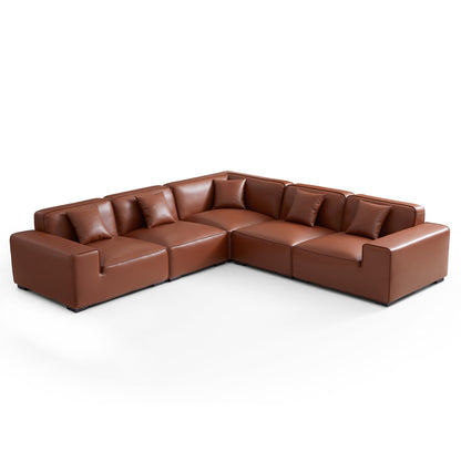 Domus Modular Brown Leather L Shaped Sectional-hidden