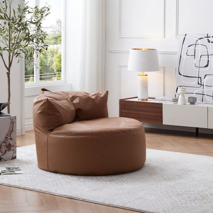 Eclipse lounge Leathaire Gray Beanbag With Ottoman-Brown