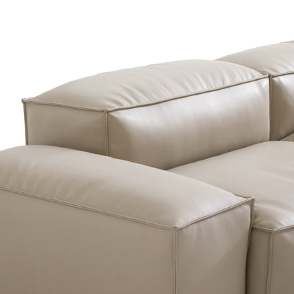 Flex Modular Black Genuine Leather Sectional-Beige