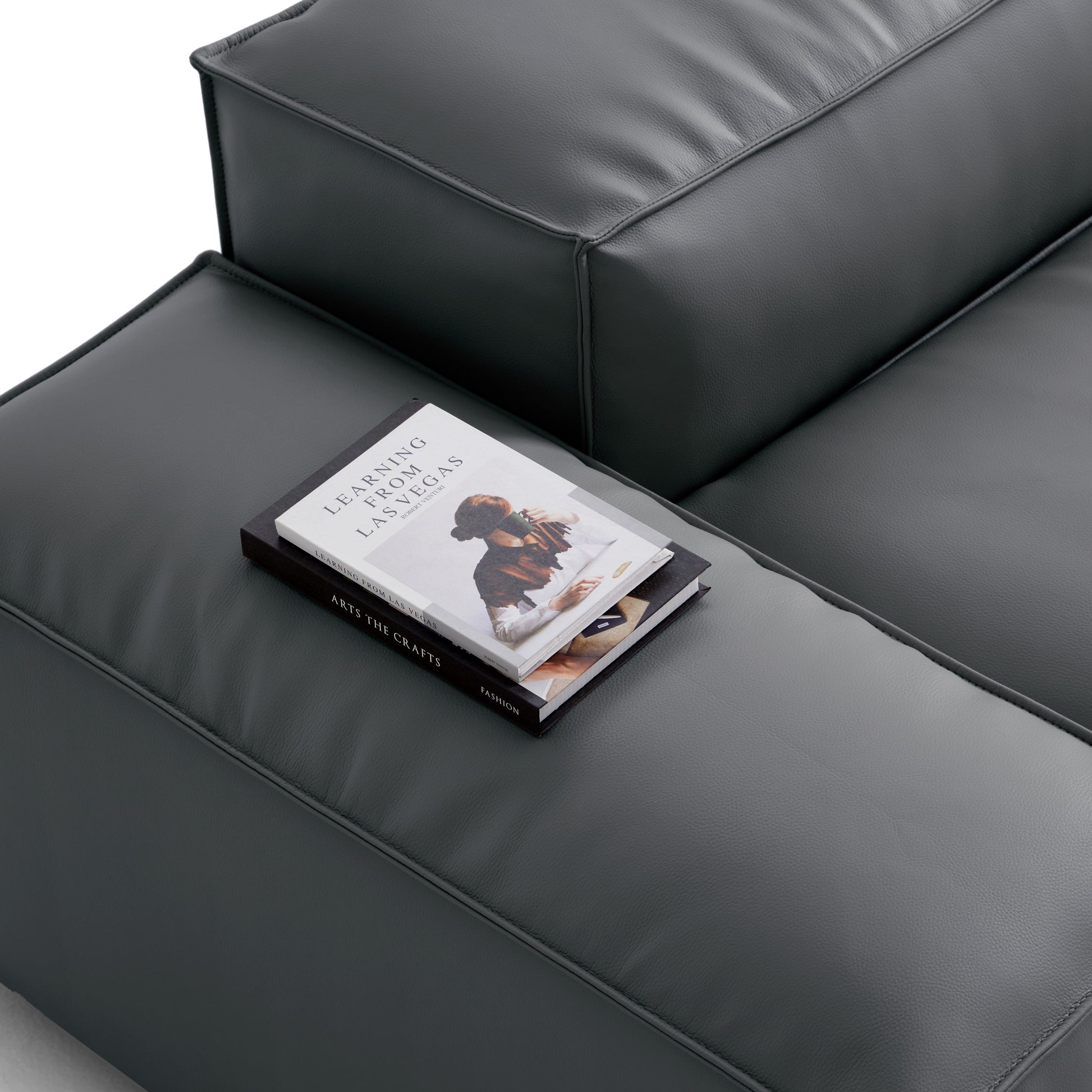Flex Modular Black Genuine Leather Armchair-Dark Gray
