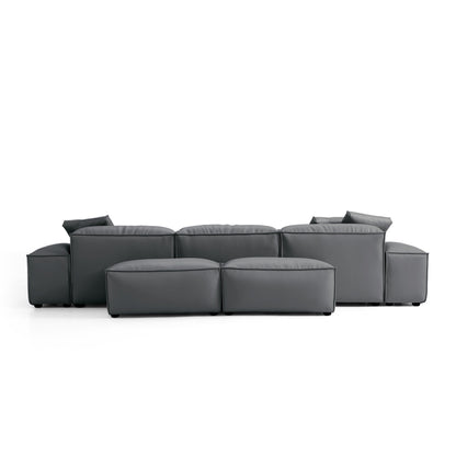 Flex Modular Black Genuine Leather Double Sided Sectional-Dark Gray-142.9"