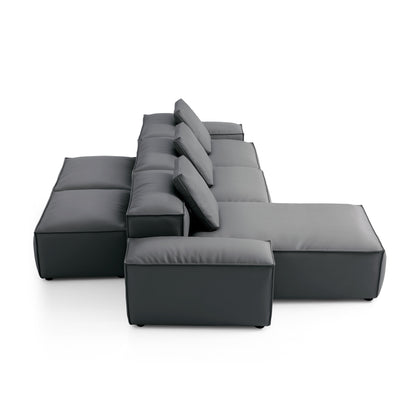 Flex Modular Black Genuine Leather Double Sided Sectional-Dark Gray-142.9"-Low