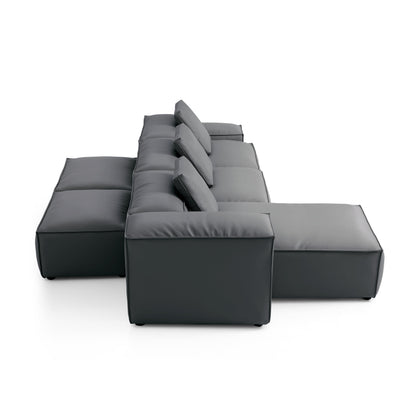 Flex Modular Black Genuine Leather Double Sided Sectional-Dark Gray-142.9"-Low & High