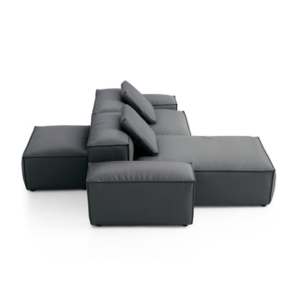 Flex Modular Black Genuine Leather Double Sided Sectional-Dark Gray-105.5"-Low