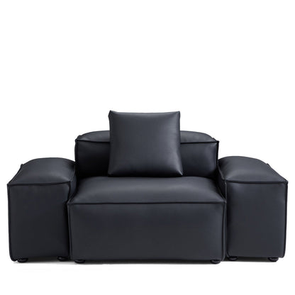 Flex Modular Brown Genuine Leather Armchair-Black-68.1"-Low