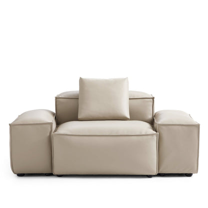 Flex Modular Black Genuine Leather Armchair-Beige-68.1"-Low
