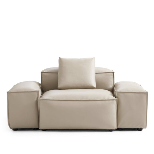 Flex Modular Black Genuine Leather Armchair-Beige-68.1"-Low