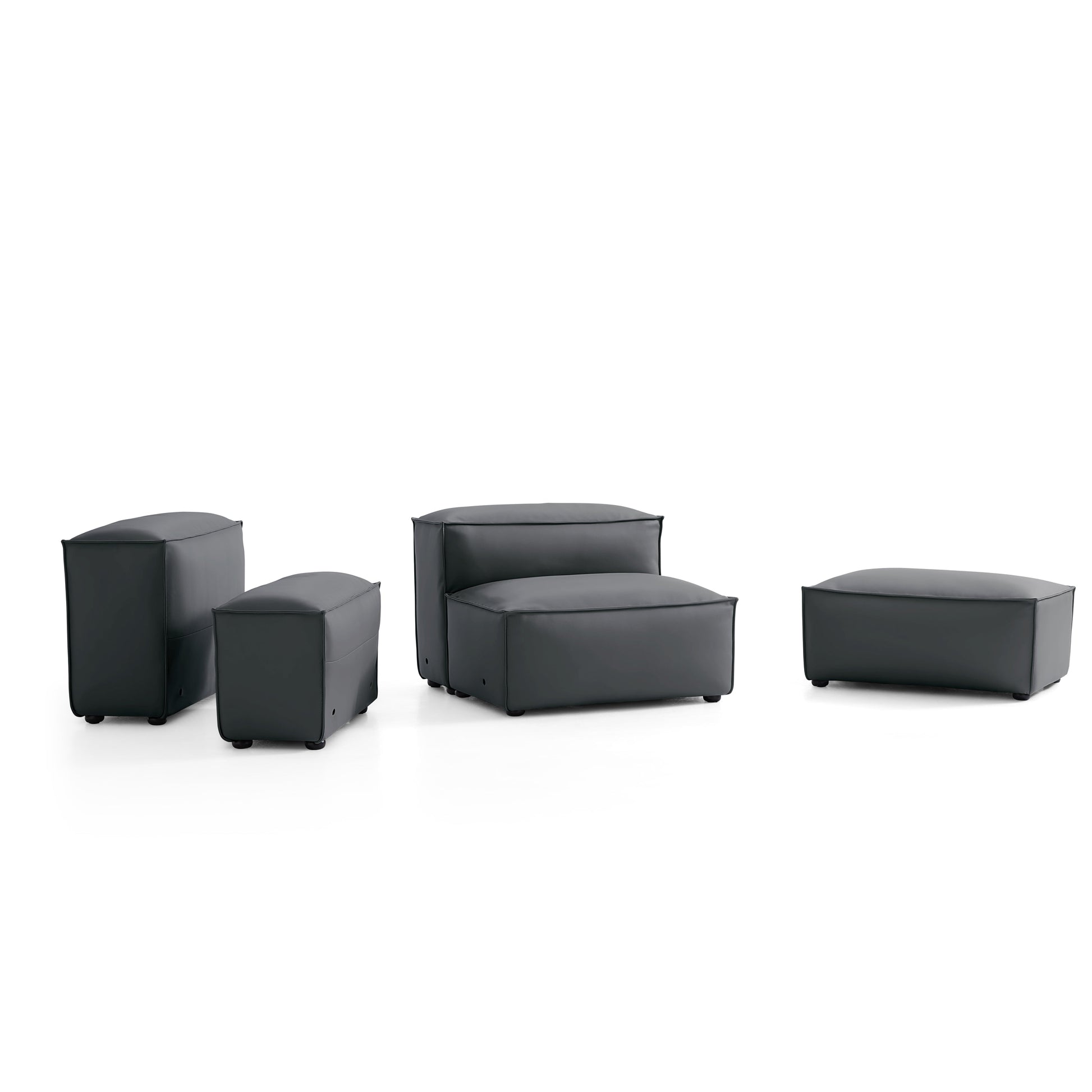 Flex Modular Black Genuine Leather Double Sided Sectional-Dark Gray