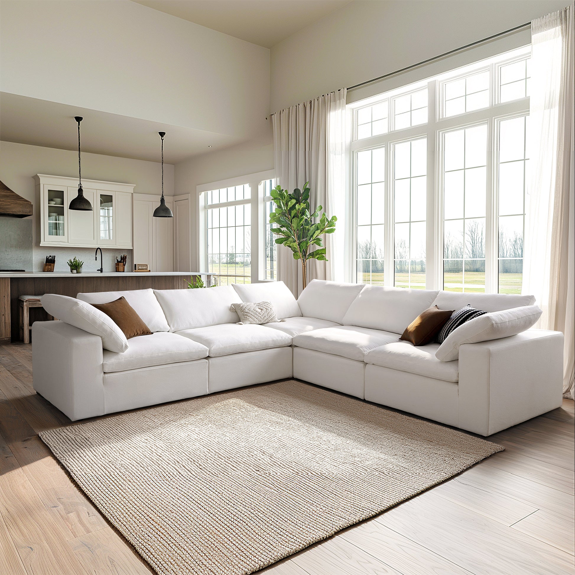 Tender Wabi Sabi L Shaped Sectional-White-5 Seater 128.0"