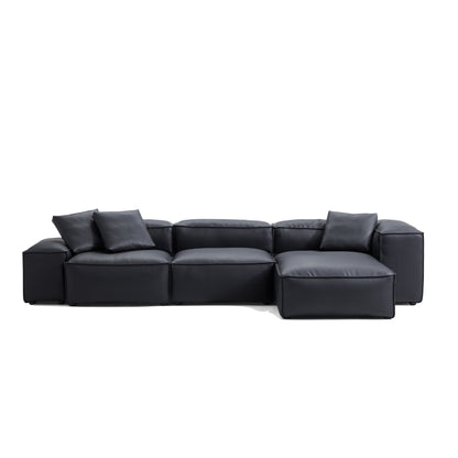 Flex Modular Brown Genuine Leather Sectional-Black-142.9″-Low & High