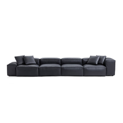 Flex Modular Brown Genuine Leather Sofa-Black-180.3"-Low & High