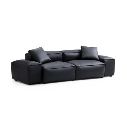 Flex Modular Brown Genuine Leather Sofa-Black-105.5"-Low