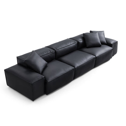 Flex Modular Brown Genuine Leather Sofa-Black-142.9"-Low