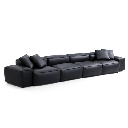 Flex Modular Brown Genuine Leather Sofa-Black-180.3"-Low