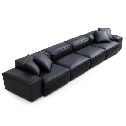 Flex Modular Brown Genuine Leather Sofa-Black-180.3"-Low