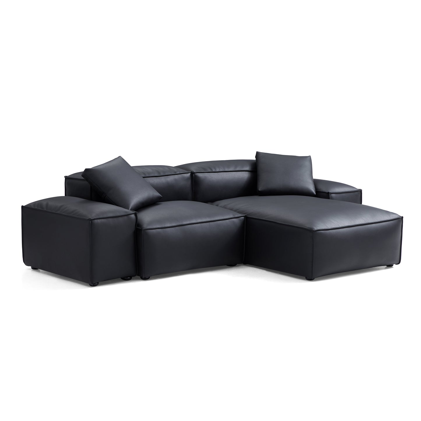 Cube Modular Black Genuine Leather Sectional