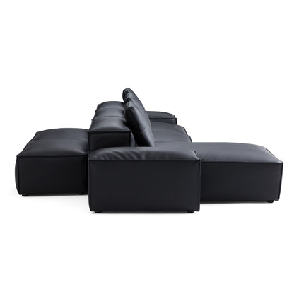 Flex Modular Brown Genuine Leather Double Sided Sectional-Black-142.9"-Low