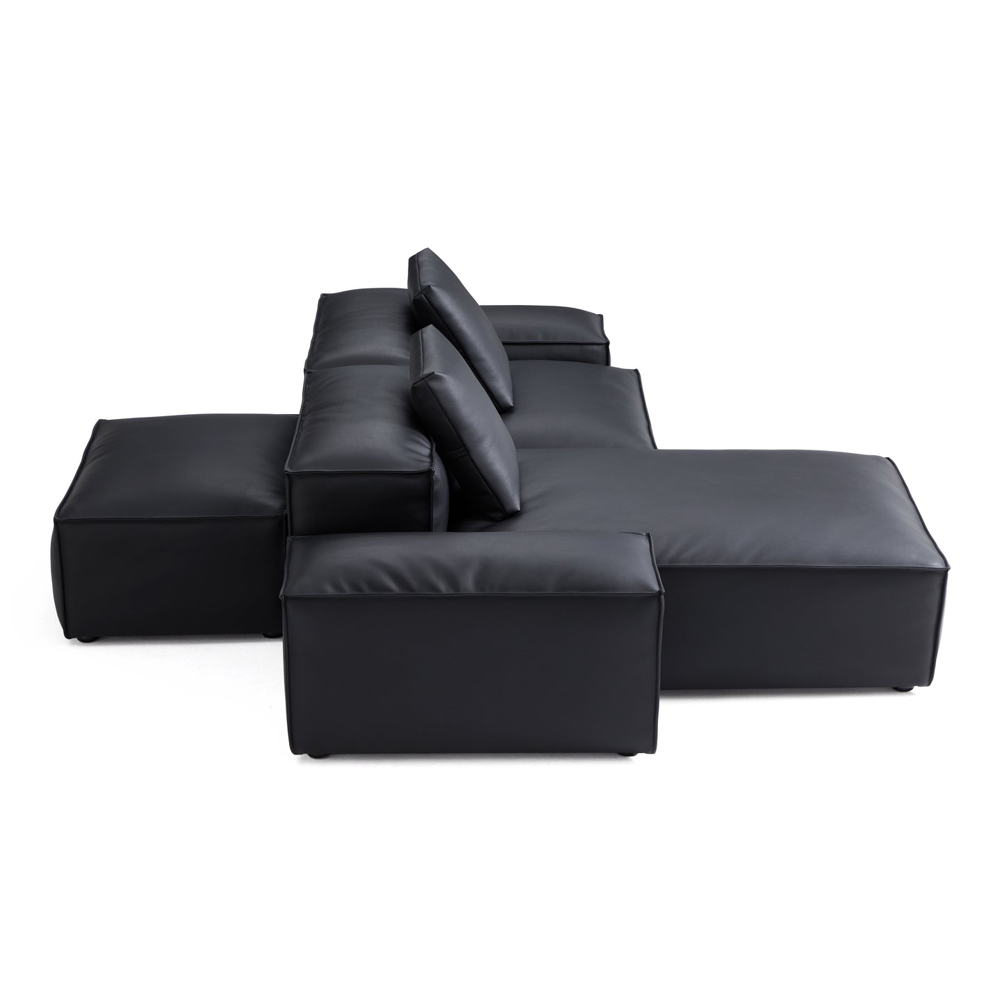 Flex Modular Brown Genuine Leather Double Sided Sectional-Black-105.5"-Low