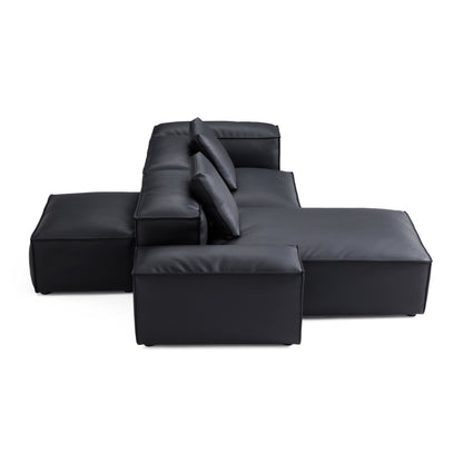 Flex Modular Brown Genuine Leather Double Sided Sectional-Black-105.5"-Low & High