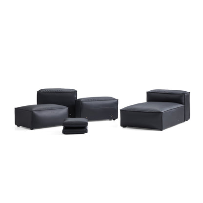 Flex Modular Black Genuine Leather Sofa-Black
