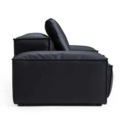 Flex Modular Black Genuine Leather Armchair-Black