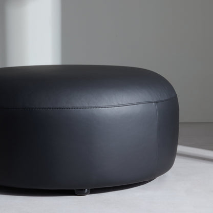 Monolith Round Black Leather Ottoman-Black