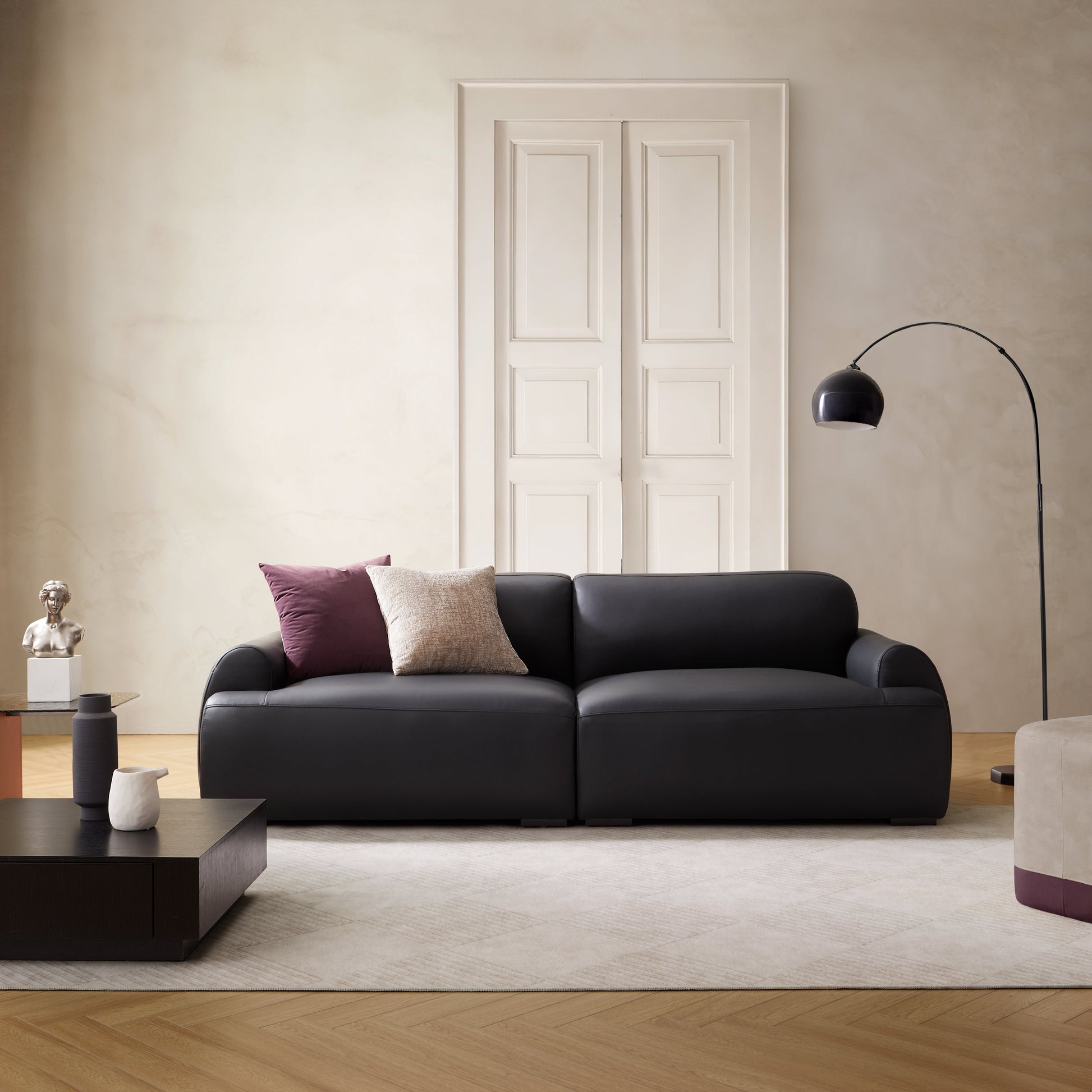 Brenley Modern Italian Leather Sofa-Black