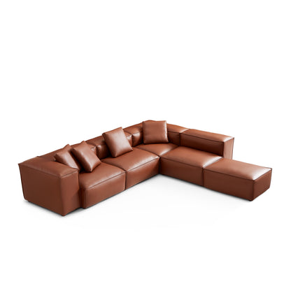 Cube Modular Brown Genuine Leather Corner Sectional-Brown