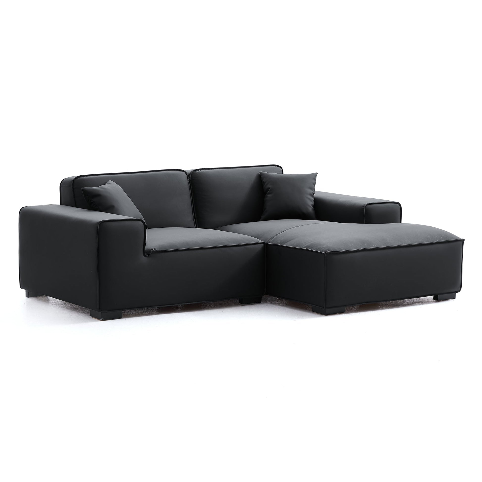 Domus Modular Black Leather Sectional Sofa-Black-90.6"-Facing Right