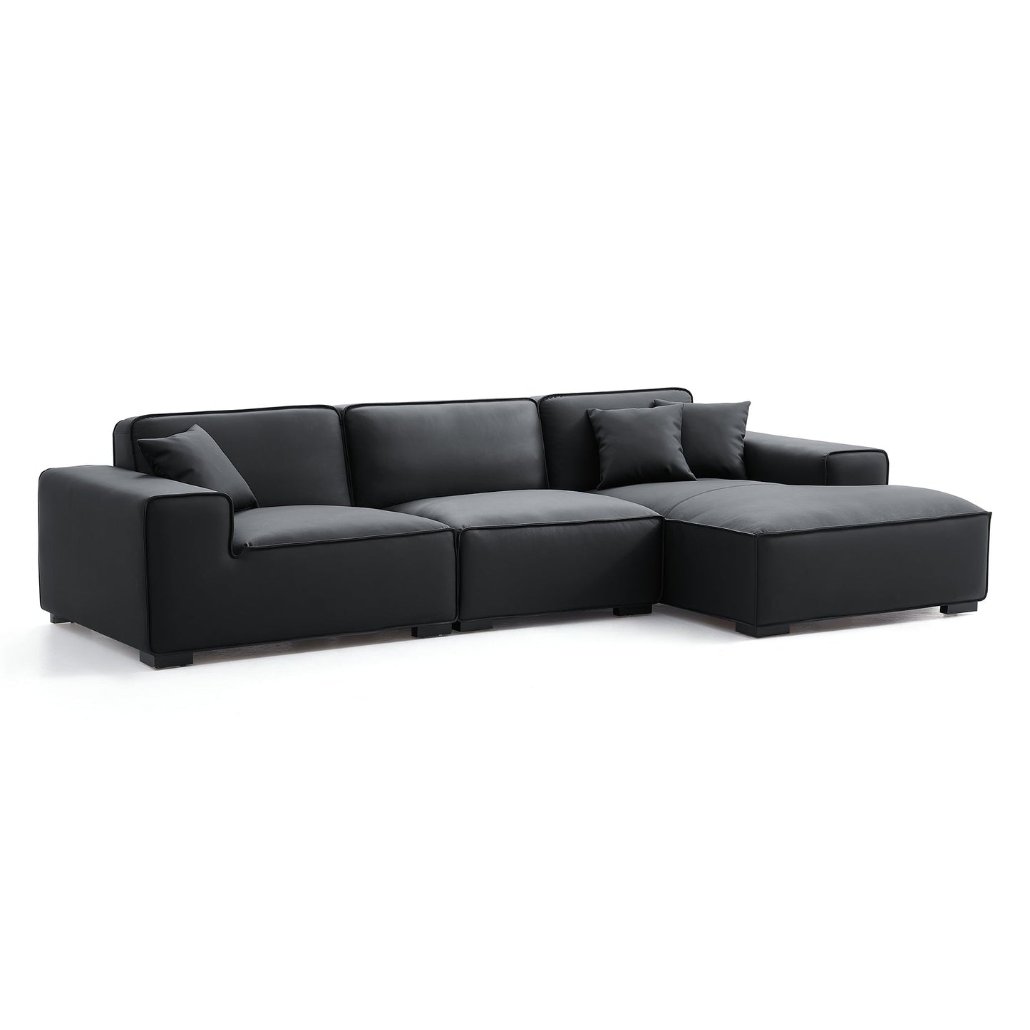 Domus Modular Black Leather Sectional Sofa-Black-126.0"-Facing Right