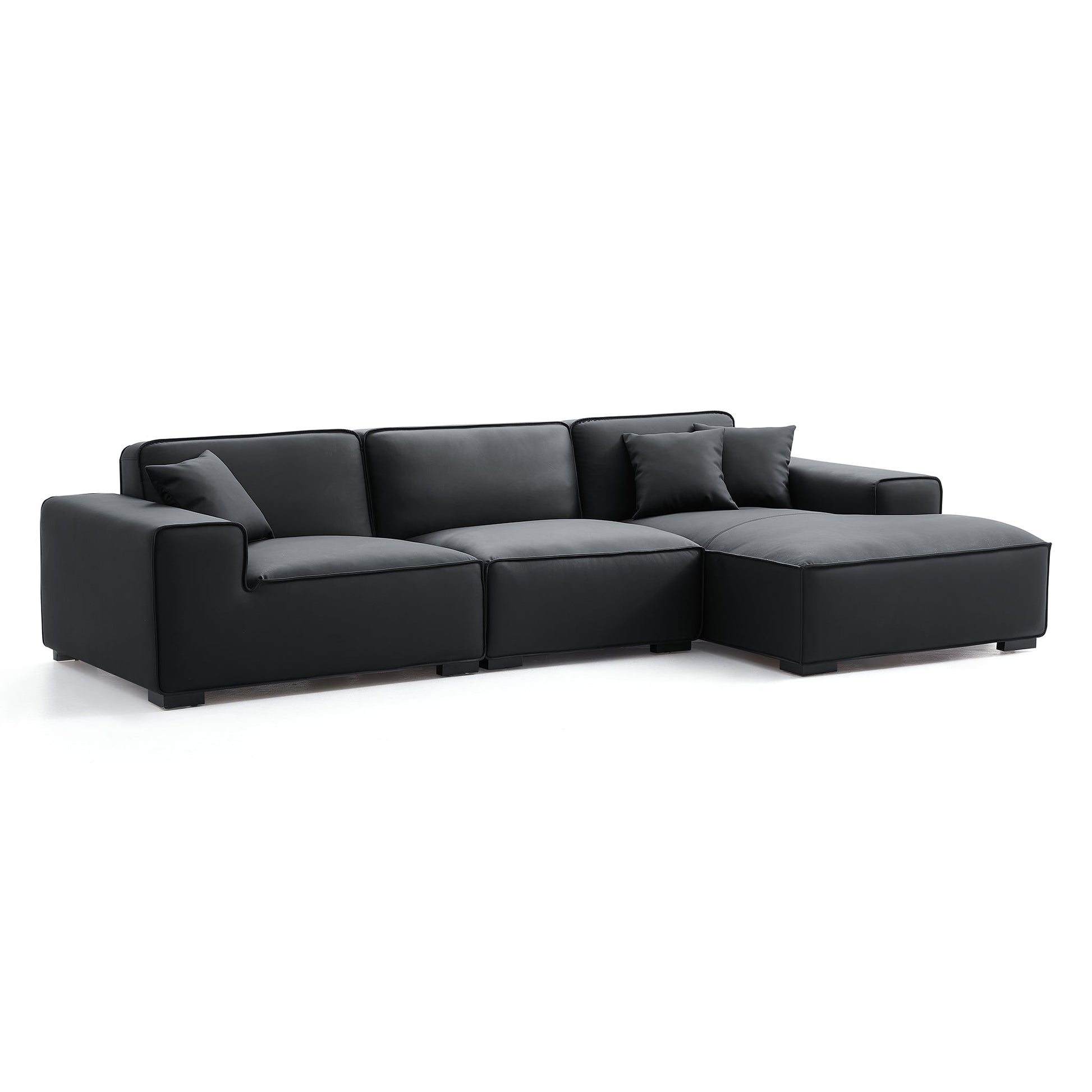 Domus Modular Black Leather Sectional Sofa-Black-126.0"-Facing Right