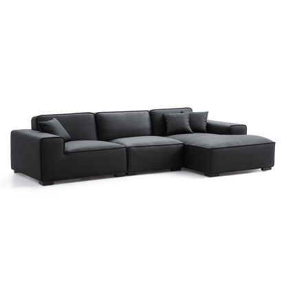Domus Modular Black Leather Sectional Sofa-Black-126.0"-Facing Right