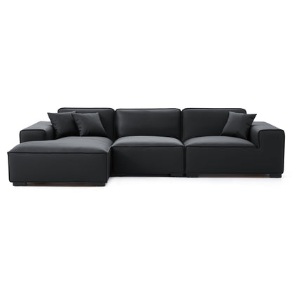 Domus Modular Black Leather Sectional Sofa-Black-126.0"-Facing Left