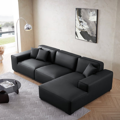 Domus Modular Black Leather Sectional Sofa-Black