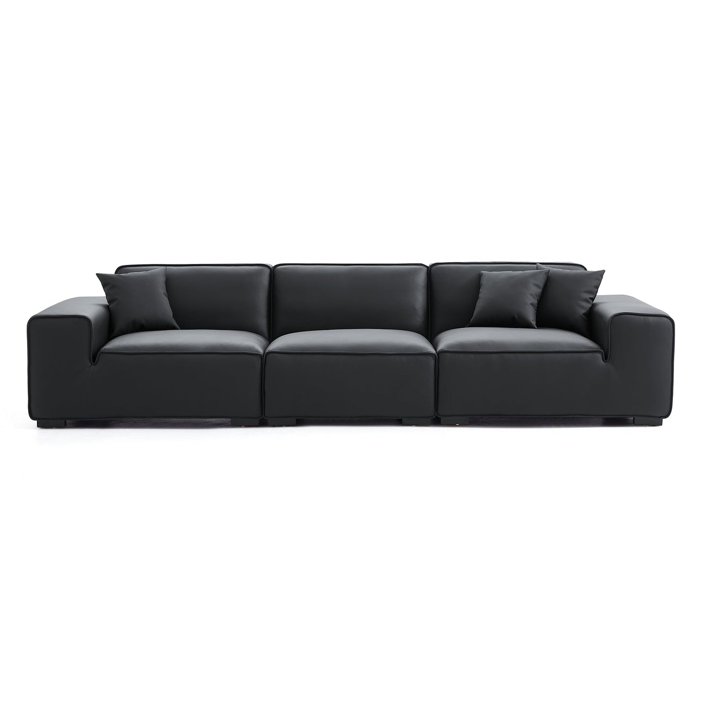 Domus Modular Khaki Leather Sofa-Black-129.9"