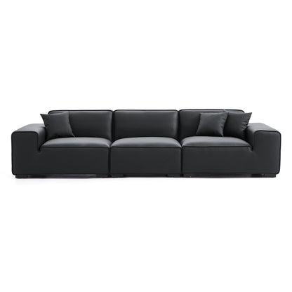 Domus Modular Khaki Leather Sofa-Black-129.9"