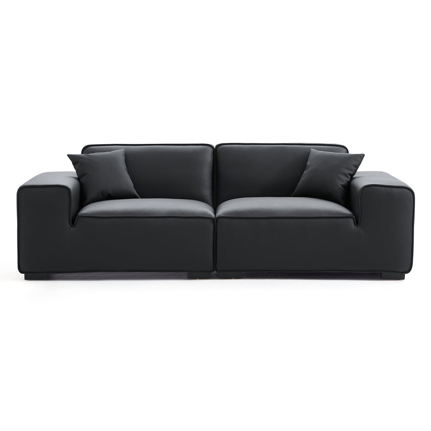 Domus Modular Black Leather Sofa-Black-94.5″