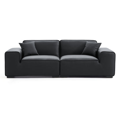 Domus Modular Black Leather Sofa-Black-94.5″