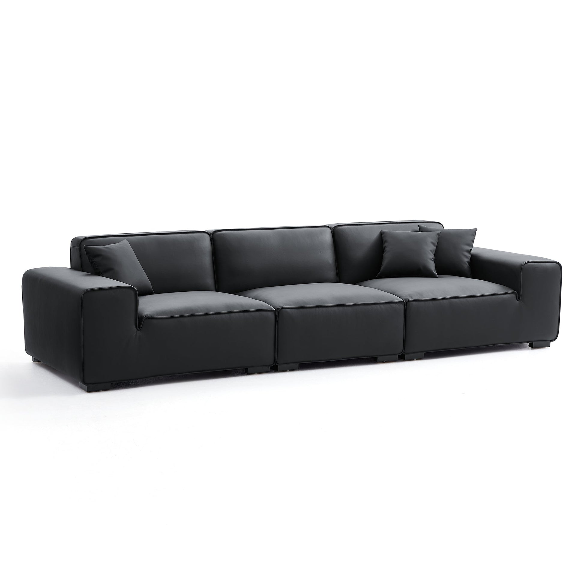 Domus Modular Black Leather Sofa-Black-129.9″