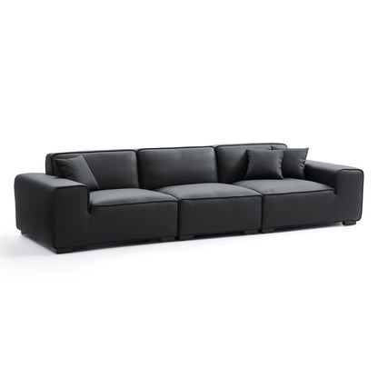 Domus Modular Black Leather Sofa-Black-129.9″