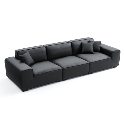 Domus Modular Black Leather Sofa-Black-129.9″