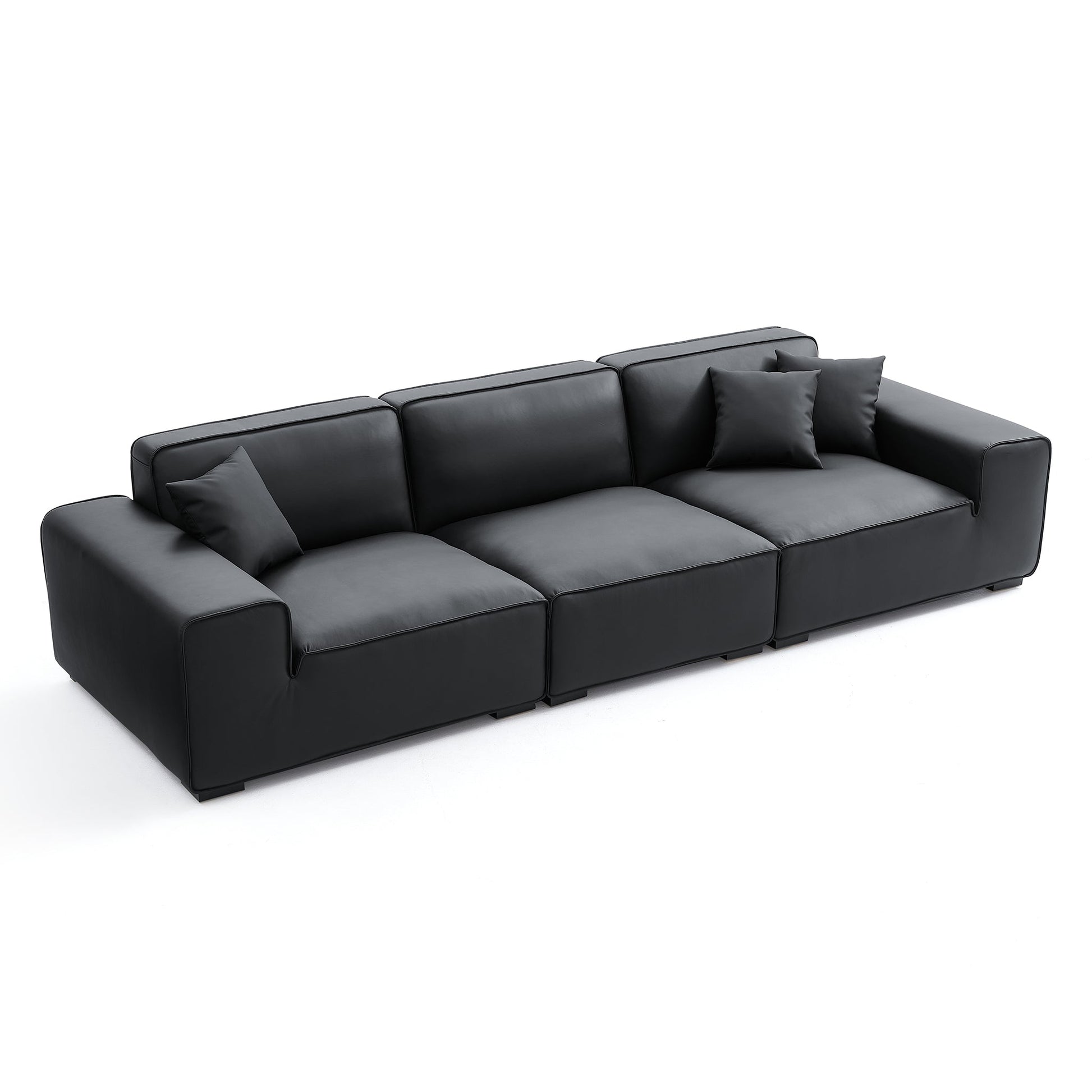 Domus Modular Dark Gray Leather Sofa-Black-129.9"