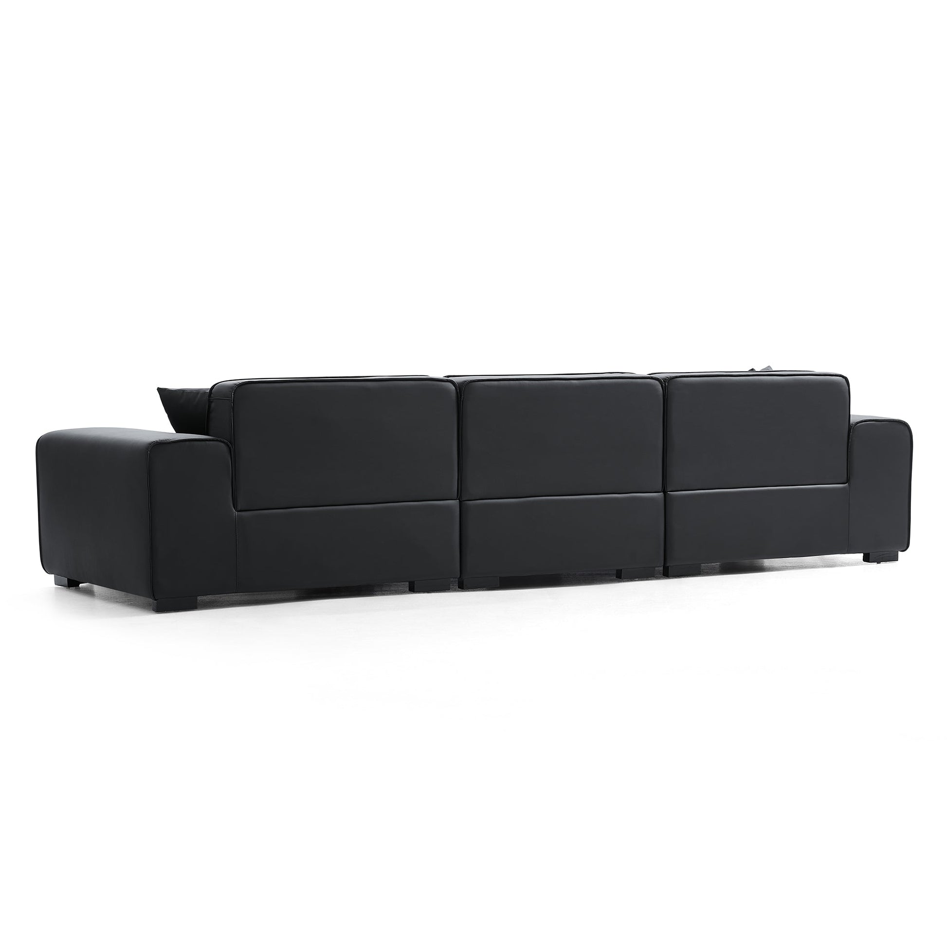 Domus Modular Khaki Leather Sofa-Black-129.9"