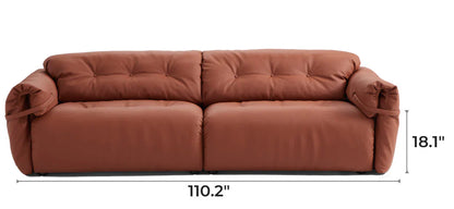 Butter Tufted Reddish Brown Genuine Leather Sofa